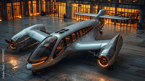 Electric Vertical Takeoff and Landing Aircraft Revolutionizing Urban Mobility with Futuristic D Rendering in Minimal Style and Clean Color Palette photo