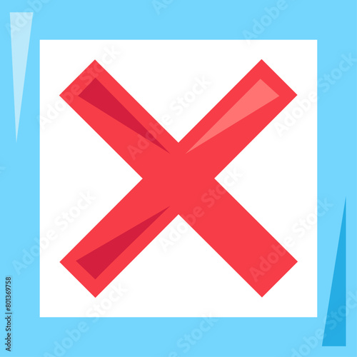 Crossed out cell of questionnaire icon. Negative test result, medical stroked cartoon element for modern and retro design. Simple color vector pictogram isolated on white background