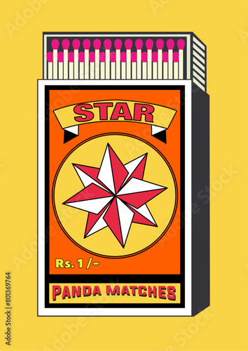 stellar, interstellar, starry, astronomical, astronomic, lighter belonging, lighter can, matchbox, matches vector illustration. Vintage, antique retro style packaging. Indian art old style design