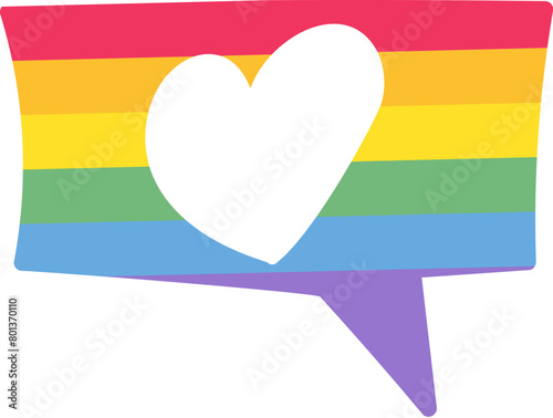 Rectangular rainbow speak heart bobble in rainbow stripped colors. LGBT party icon for design of card or invitation. Multicolored vector symbol isolated on white background (ID: 801370110)