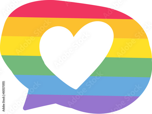 Rainbow speak bobble in rainbow stripped colors. LGBT party icon for design of card or invitation. Multicolored vector symbol isolated on white background
