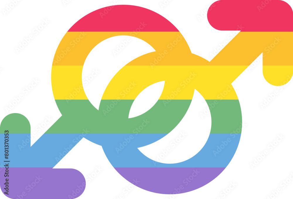 Rainbow men gay sign in rainbow stripped colors. LGBT party icon for design of card or invitation. Multicolored vector symbol isolated on white background Rainbow men gay sign in rainbow stripped colors. LGBT party icon for design of card or invitation. Multicolored vector symbol isolated on white background