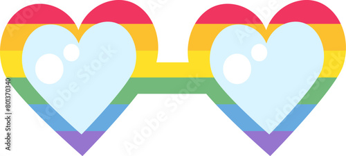 Declarative heart shaped party glasses in rainbow stripped colors. LGBT party icon for design of card or invitation. Multicolored vector symbol isolated on white background (ID: 801370340)