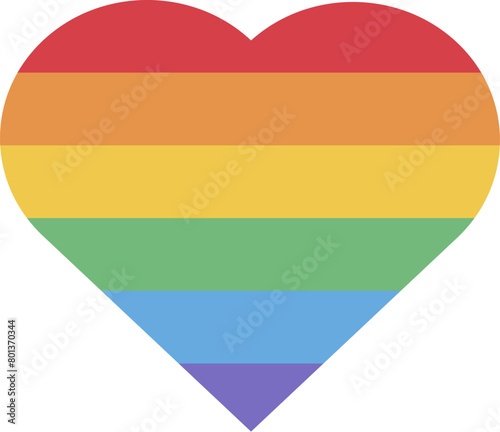 Rainbow heart in rainbow stripped colors. LGBT party icon for design of card or invitation. Multicolored vector symbol isolated on white background (ID: 801370344)