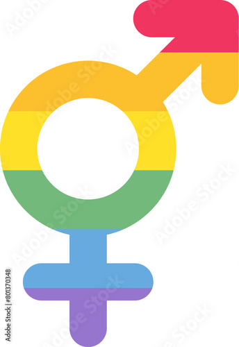Rainbow Gender Bigender sign in rainbow stripped colors. LGBT party icon for design of card or invitation. Multicolored vector symbol isolated on white background