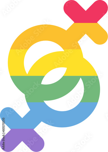 Rainbow women lesbian sign in rainbow stripped colors. LGBT party icon for design of card or invitation. Multicolored vector symbol isolated on white background (ID: 801370350)