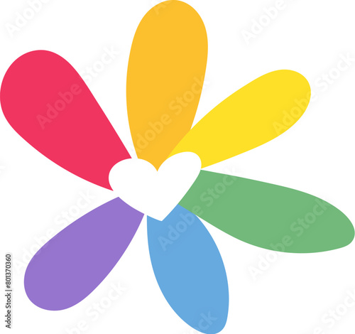 Rainbow blooming chamomile flower in rainbow stripped colors. LGBT party icon for design of card or invitation. Multicolored vector symbol isolated on white background