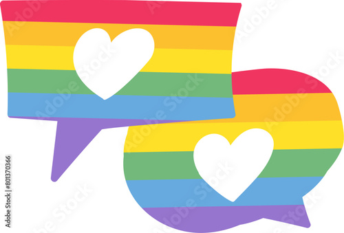 Rainbow lovers speak bobbles in rainbow stripped colors. LGBT party icon for design of card or invitation. Multicolored vector symbol isolated on white background