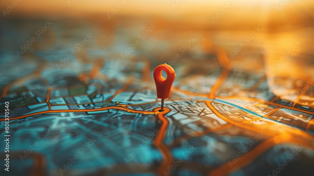 Map location marked with a pin, emphasizing navigation, adventure, discovery, communication, logistics, geography, transport, and travel themes.