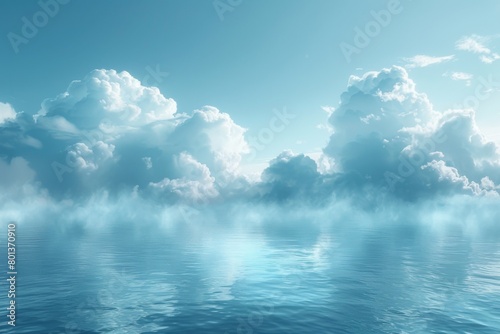 Serene Blue Sky: Minimalist Vector Illustration with Soft Tones © Da