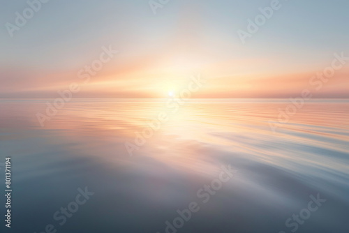 The serene beauty of a sunrise over a gulf, with the early light casting warm hues across the water and illuminating the surrounding landscape - Generative AI © MadalinaIonela