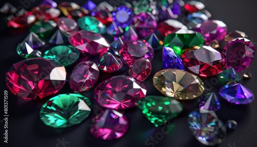 A collection of colorful gemstones rubies  sapphires  and emeralds scattered on a black background 