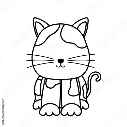 Black Outline Cat Pet Animal in Cute Cartoon Vector Illustration