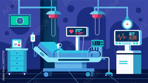 A futuristic hospital room equipped with integrated devices for continuous neurological monitoring of patients..