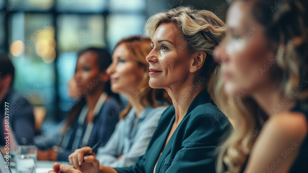 custom made wallpaper toronto digitalFemale doctor as speaker at conference for healtcare workers, medical team sitting and listening presenter. Medical experts attending an education event, seminar in board room