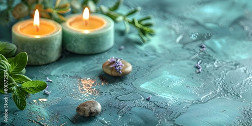 Serene Wellness Lifestyle Composition with Burning Candles and Natural Elements