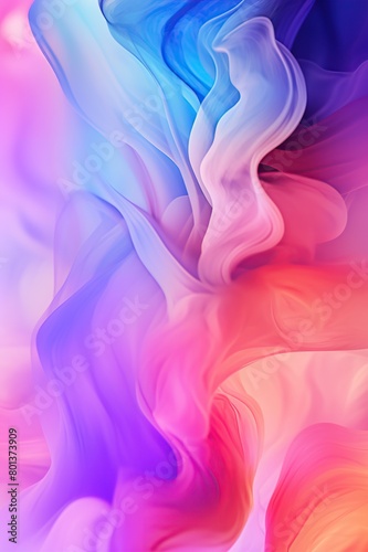 A colorful, abstract painting with a pink and blue swirl