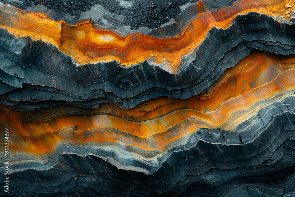 An artistic interpretation of the geological layers encountered in coal mining, using color and texture to depict stratification, An artistic interpretation of the geological layers encountered in coal mining, using color and texture to depict stratification,