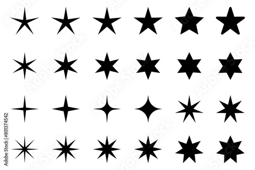 Star icons. Sparkles  shining burst. Star symbols star isolated on white background.  Stars of different shapes  a set of templates for greeting card  poster.