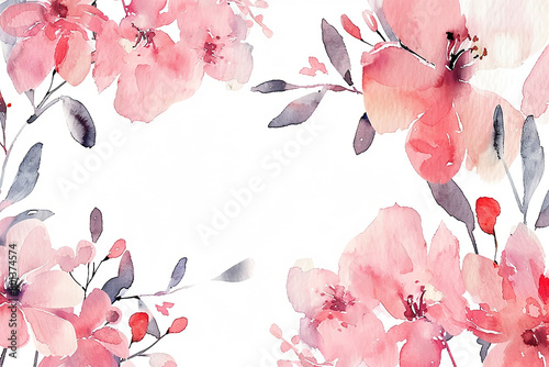 Pink floral border on a white background,  copy space, Mother's Day, wedding