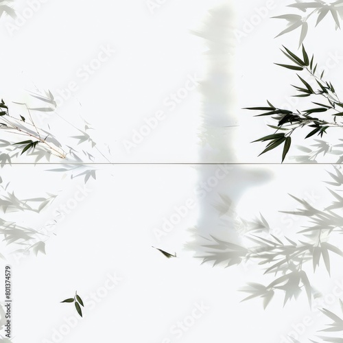 Traditional Japanese ink painting bamboo leaf repeat pattern background 