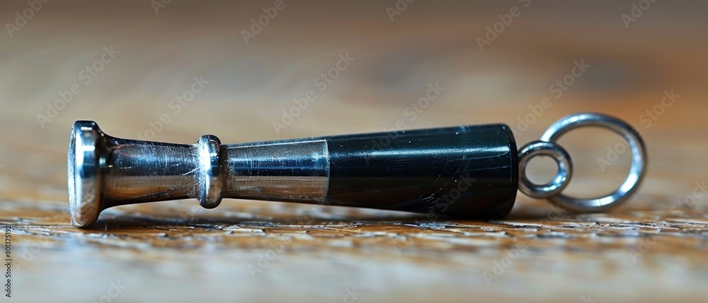 Naklejka premium A simple, unadorned whistle, symbolizing authority and professionalism in sports officiating.