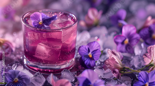  Floral Violet Cocktail with Edible Flowers and Ice  Lavender Field Inspired