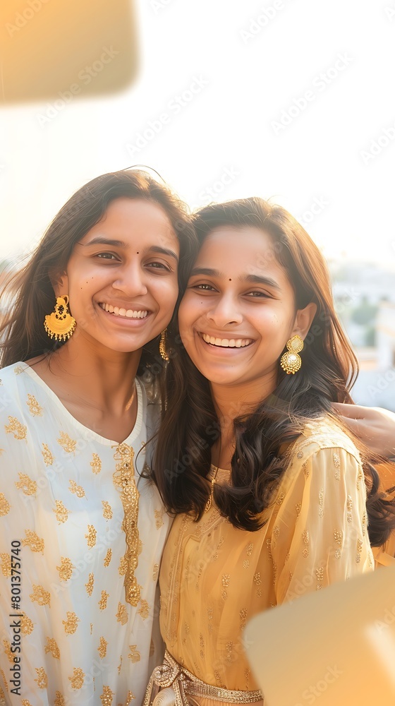 Obraz premium Happy Indian mother and daughter hugging