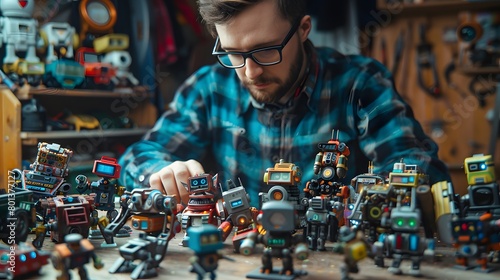beauty of engineering with a photo of a hobbyist proudly displaying their collection of small robots, each one a testament to their passion and creativity.