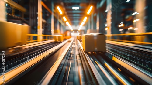 concept of logistics with a photograph of parcels moving along a conveyor belt in a well-lit warehouse  representing the flow of goods in the supply chain.
