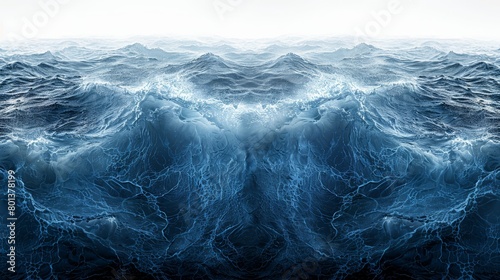  A large body of water with numerous waves rising and falling along its edge #801378199