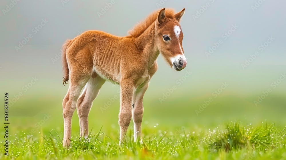 A brown-and-white horse stands atop a lush, green grass-covered field Nearby, a expanse of tall grass stretches out A brown-and-white horse stands atop a lush, green grass-covered field Nearby, a expanse of tall grass stretches out
