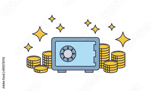 金庫と山積みのコインのイラスト