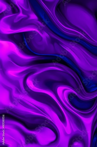 Abstract wavy background in purple and blue hues with a glossy  liquid metal appearance  wallpapers  or graphic design elements. Black blue purple silk satin.   opy space for text or product 