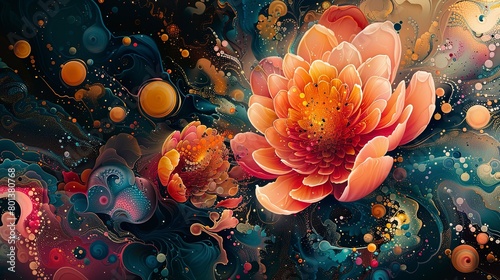 Surreal abstract florals, with psychedelic colors and patterns creating a captivating visual experience.  © Thanthara