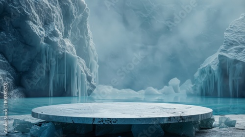 Ice cave with a marble platform photo