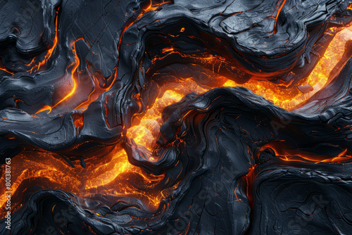 An abstract 3D texture of molten lava cooling into new rock formations, with dynamic flow lines,