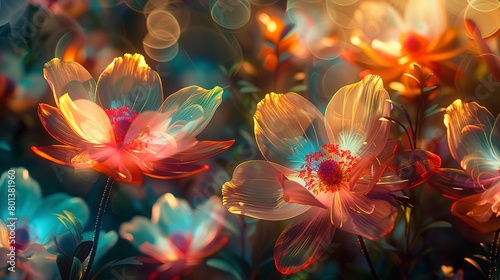 Abstract background with solarized florals  showcasing the mesmerizing effects of light and color manipulation.