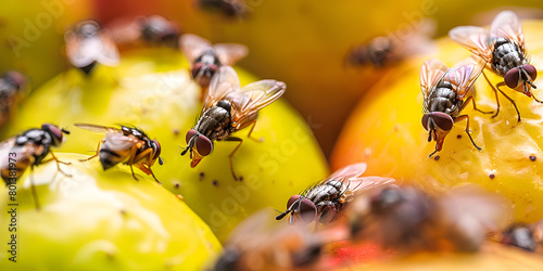 Fly on a fruit  and yellow background photo