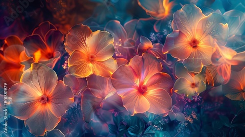 Abstract background with solarized florals  showcasing the mesmerizing effects of light and color manipulation. 
