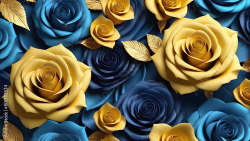 background with roses in blue and yellow colors