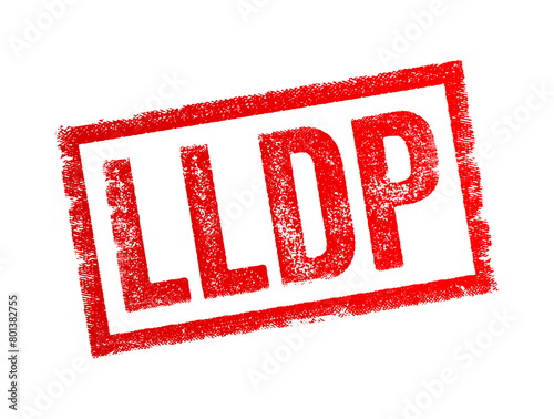 LLDP stands for Link Layer Discovery Protocol, it's a vendor-neutral layer 2 protocol used by network devices to advertise their identity, capabilities, and neighbors on a LAN, text concept stamp