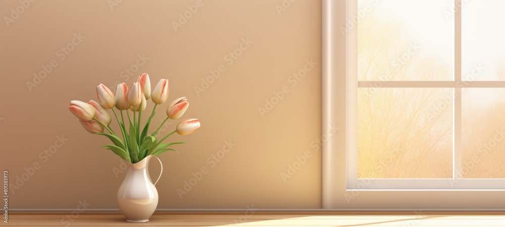 Fototapeta premium soft tulip arch window room, ai