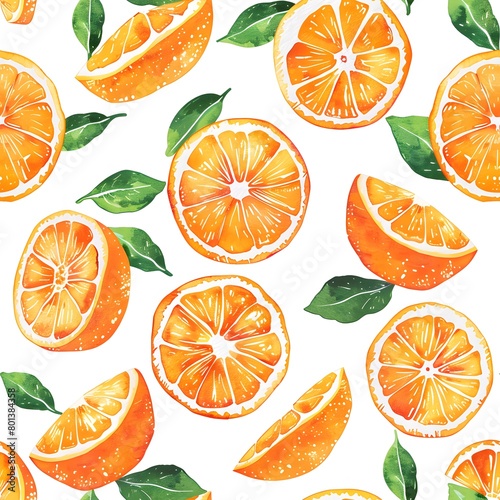 watercolor oranges seamless pattern, white background