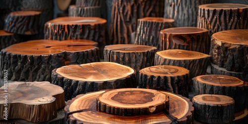 Sustainably Sourced Wooden Furnishings Showcase Environmental Conservation Theme with Rustic Charm and Natural Textures