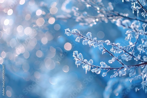 Captivating Blue Winter Bokeh: A High Definition Image of Glistening Snowflakes in a Dreamy Blur