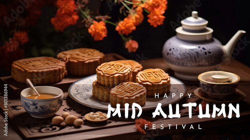 Happy Mid Autumn Festival Poster Design  Social Media Post. Chinese Holiday