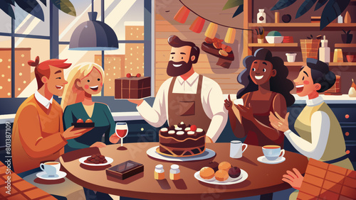 Cheerful Friends Enjoying a Cake at a Cozy Cafe Gathering