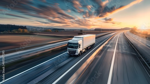 speed of express delivery services with a dynamic photo of a delivery truck zooming down a highway, en route to deliver parcels to eager recipients. photo