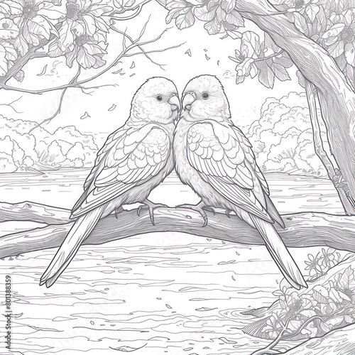 lovebird drawing Coloring book page © Tina